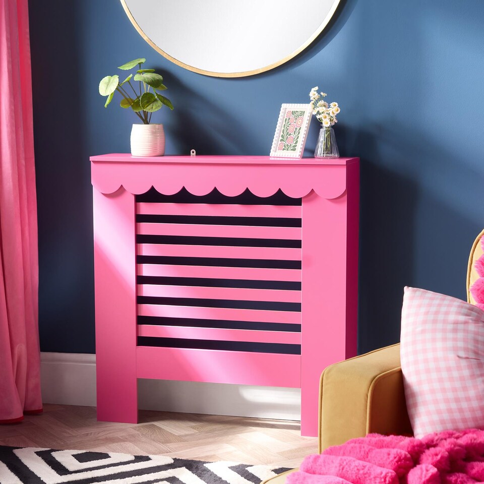 image 1 of OHS Scallop Radiator Cover Engineered Wood Side Board Shelf - Small | Pink | Hot Pink