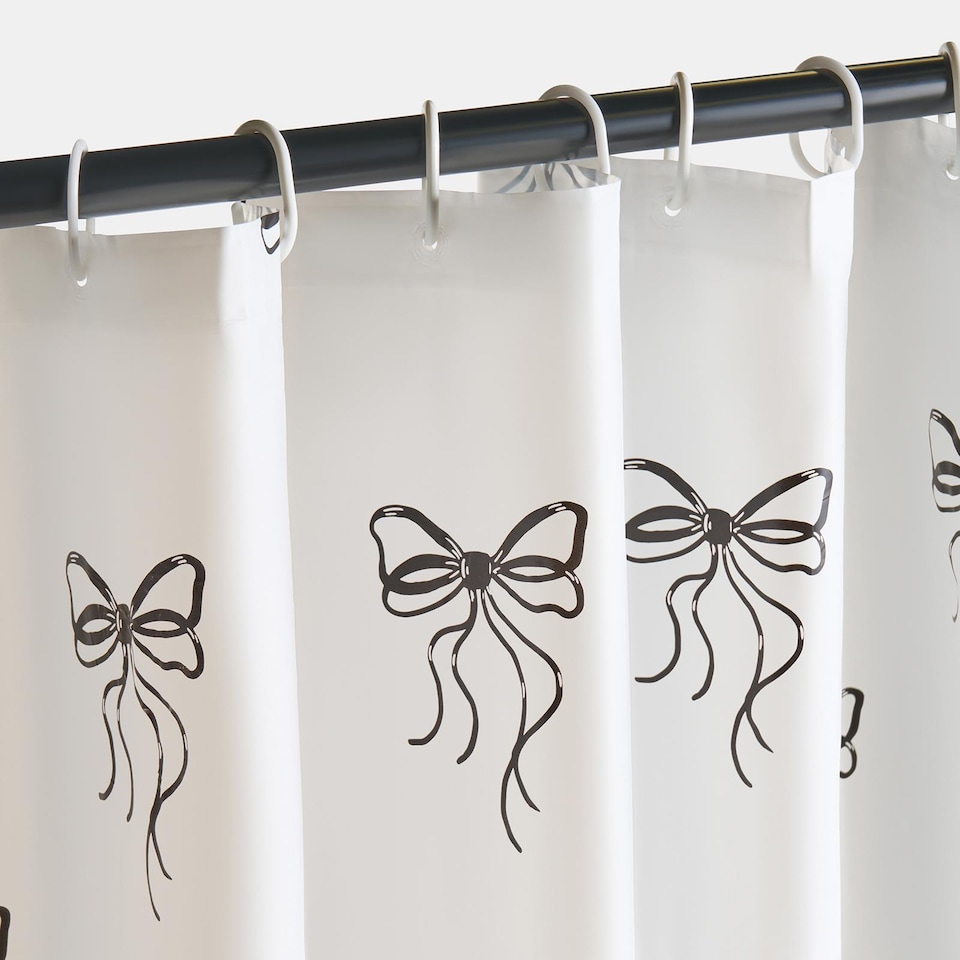 image 1 of OHS Bows Mould Proof Shower Curtain with 12 Hooks | White | Monochrome