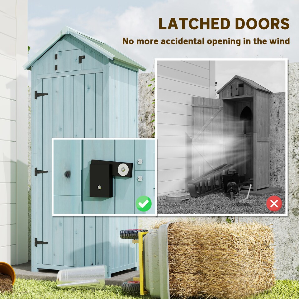 image 1 of Outsunny Garden Shed Vertical Utility 3 Shelves Shed Wood Outdoor Garden Tool Storage Unit Storage Cabinet, 77 x 54.2 x 179cm  Blue