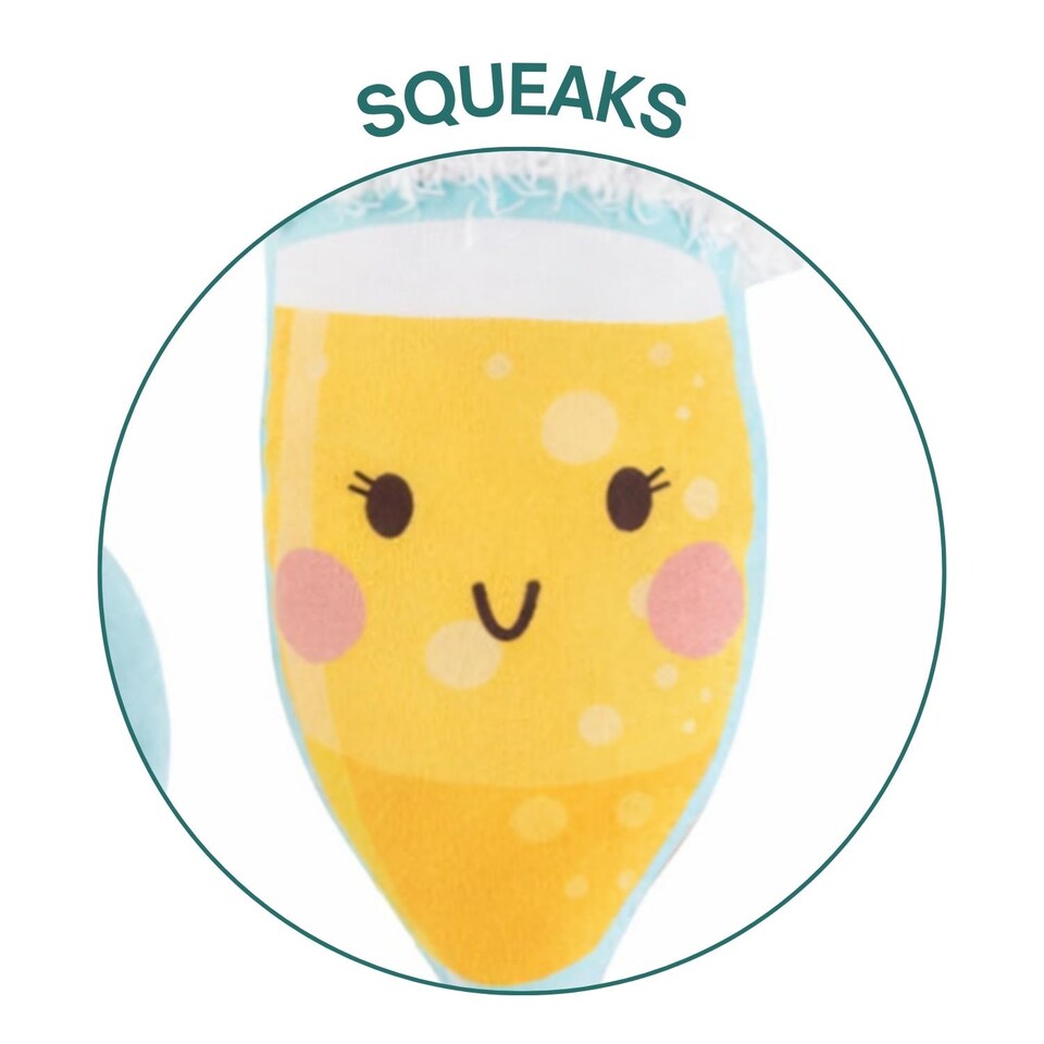 image 1 of Squeaky Plush Dog Toy Summer Prosecco Drinks Design Pet Puppy Chew Fetch