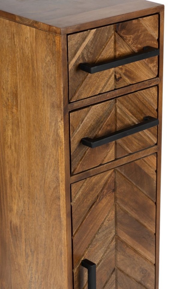 image 1 of Parquet 1 Door 2 Drawer Cabinet - Mango Wood/Iron - L30 x W30 x H110 cm - PP Finish