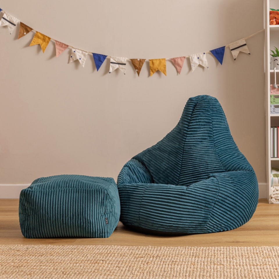 image 1 of Icon Kids High Back and Footstool, Jumbo Cord, Teal