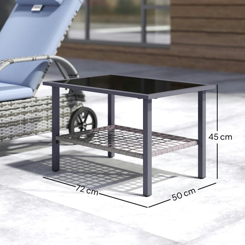 image 1 of Outsunny Outdoor Rattan Coffee Table, Rectangular Tea Side Table, Mixed-grey