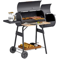 Outsunny Portable Charcoal BBQ Grill Steel Offset Smoker Combo Backyard