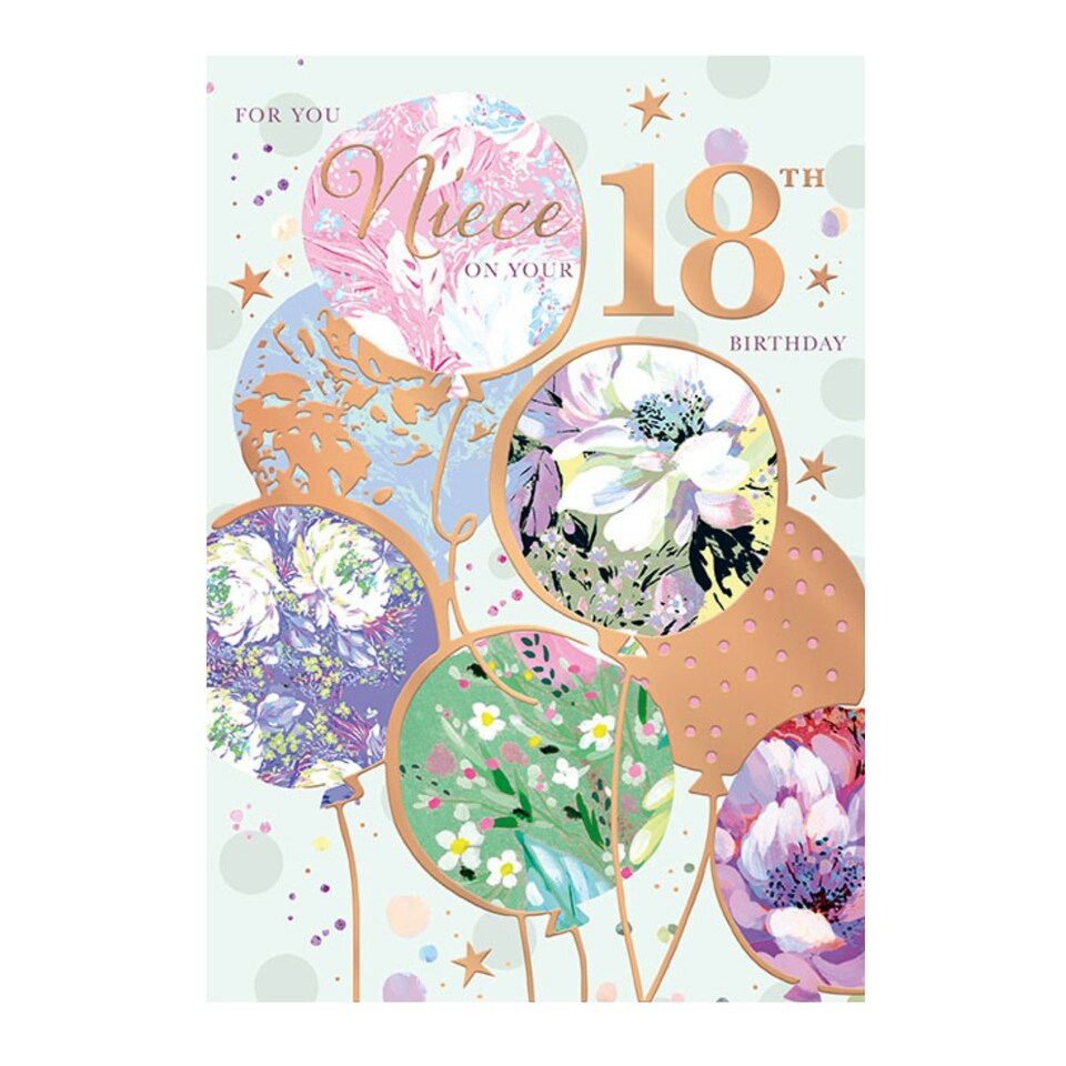 Words 'n' Wishes Niece 18th Birthday Card, Floral Design, Rose Gold Foil Finish