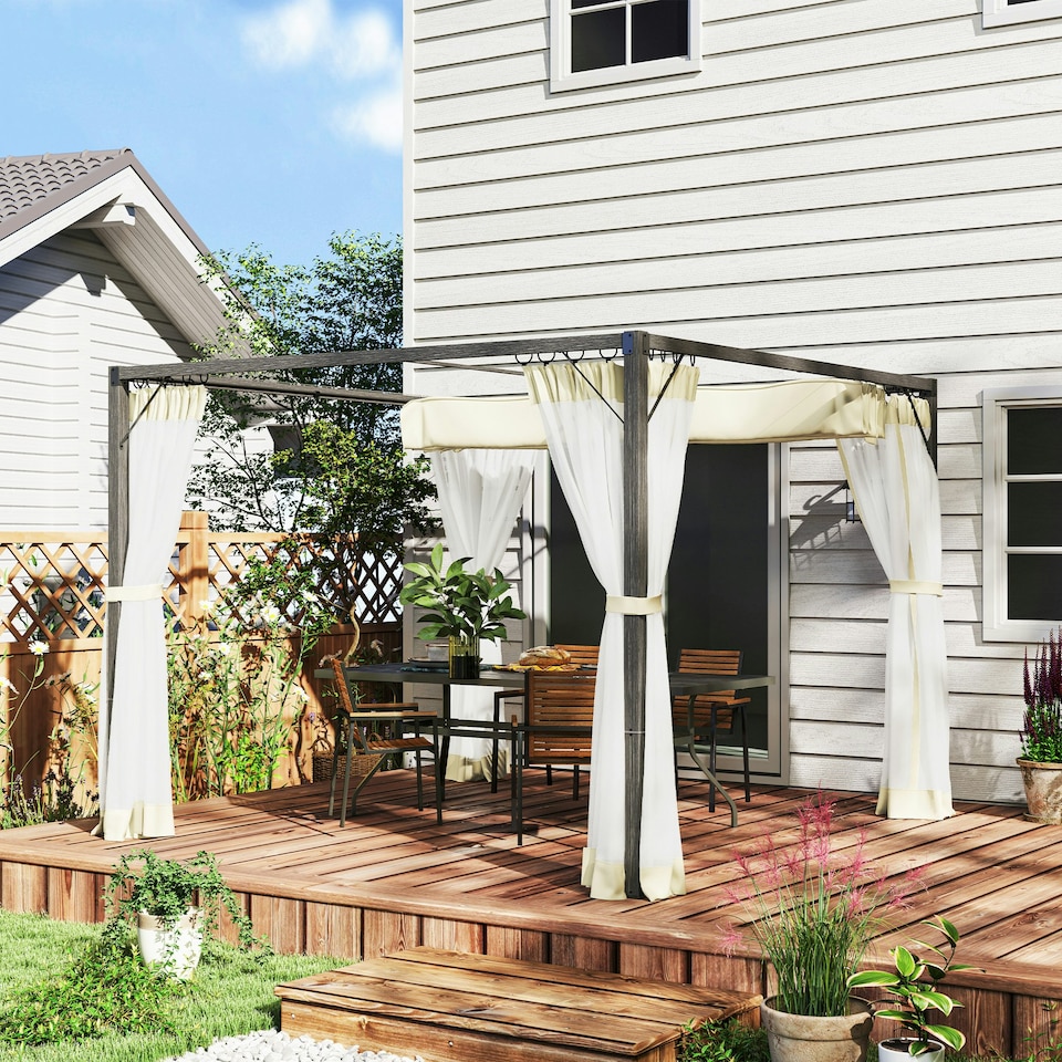image 1 of Outsunny 3 x 3 m Pergola with Retractable Roof and Netting, Khaki