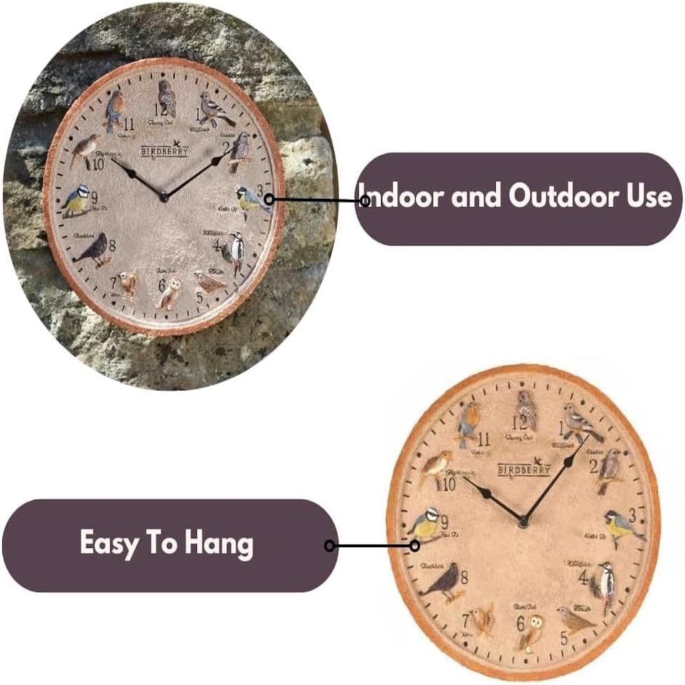 image 1 of Marco Paul 30cm Bird Design Garden Clock and Thermometer | Cream