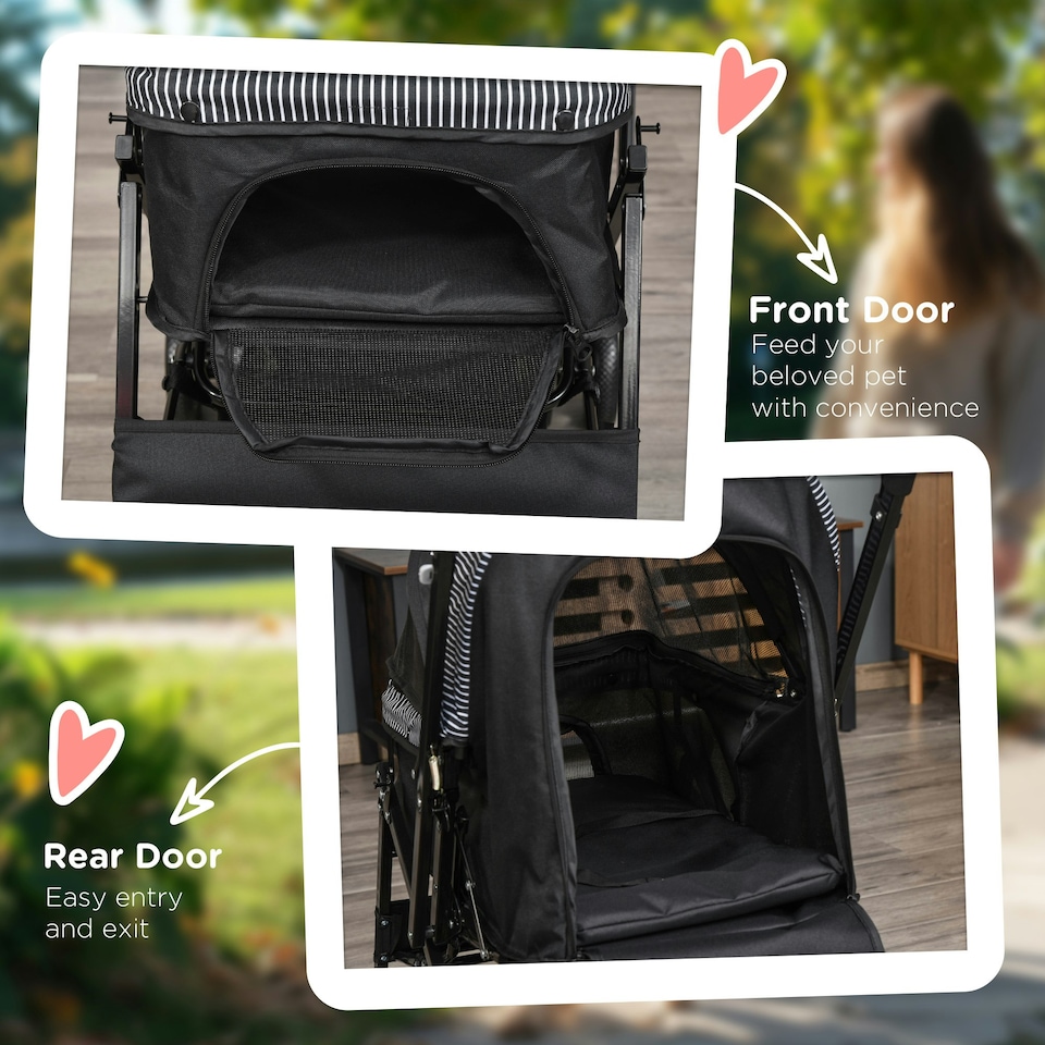 image 1 of PawHut Pet Stroller Dog Foldable Travel Carriage with Reversible Handle, Black
