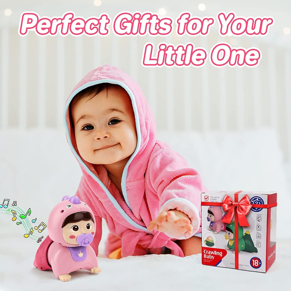 image 1 of Interactive Crawling Baby Doll Toy with Music & Lights (Pink) Sensory Learning Toy for Toddlers Educational & Fun