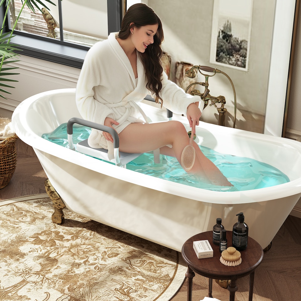 image 1 of HOMCOM Portable Shower Stool, Non-Slip Shower Chair with Adjustable Height and EVA Cushion, Rust-Free Aluminium Bath Chair for Elderly, Disabled, Grey | Grey | Grey