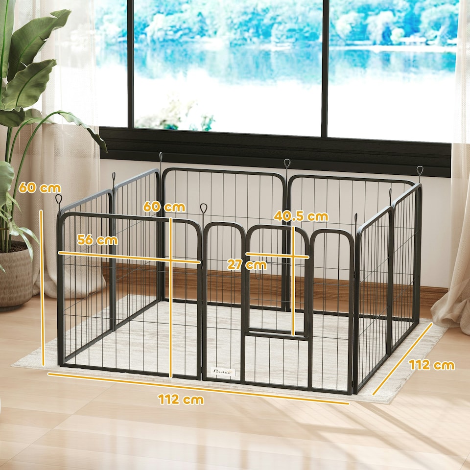 image 1 of PawHut Eight-Panel Dog Playpen with Door, for Indoor, Outdoor, 60cm Tall