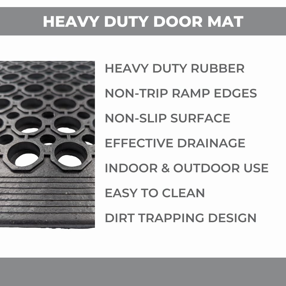 image 1 of Rubber Door Mat - 0.6m x 0.4m - Non-Trip Ramp Edge - Heavy Duty - Non Slip - Wheelchair & Pushchair Friendly