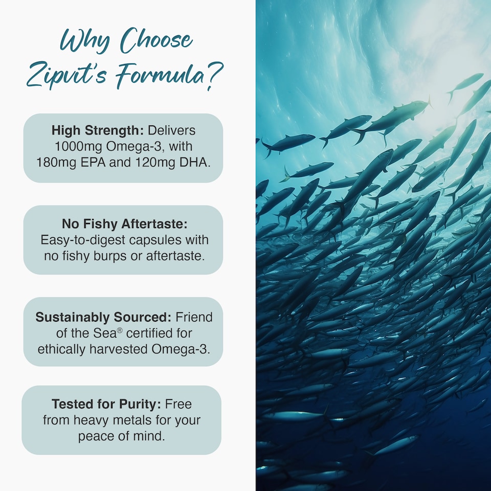 image 1 of Zipvit Omega 3 1000mg, Heart, Brain & Vision Support, 360 Softgels, 12-Month Supply