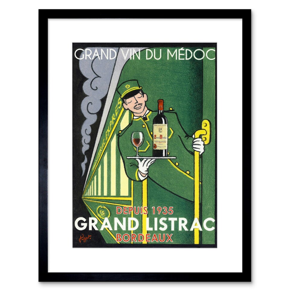 image 1 of Wine Grand Vin Medoc Listrac Express Vintage Ad 9x7" Black Framed Wall Art Print