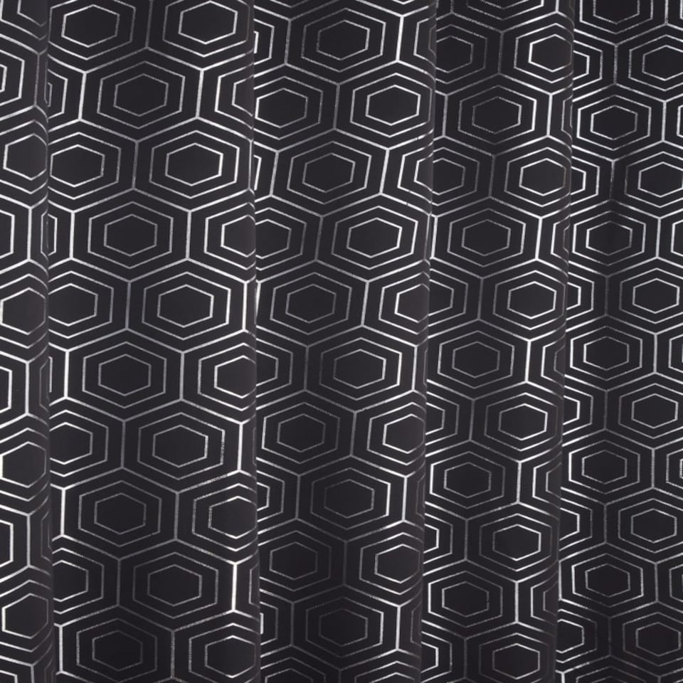 image 1 of Element Geometric Thermal Blackout Eyelet Curtains 116cm x 137cm Charcoal | Grey | Grey