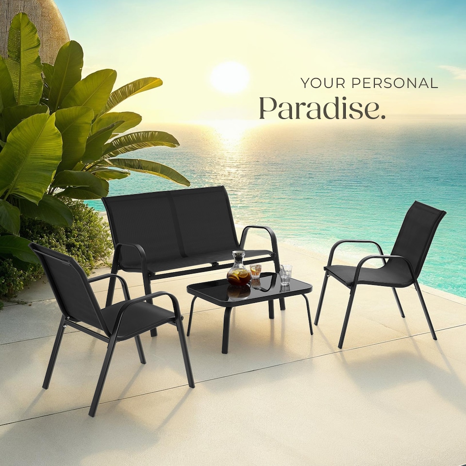 image 1 of Garden Furniture Set Nora - up to 4 people, textilene fabric, weather-resistant | Black | black | 70 x 111 x 83 cm | 1