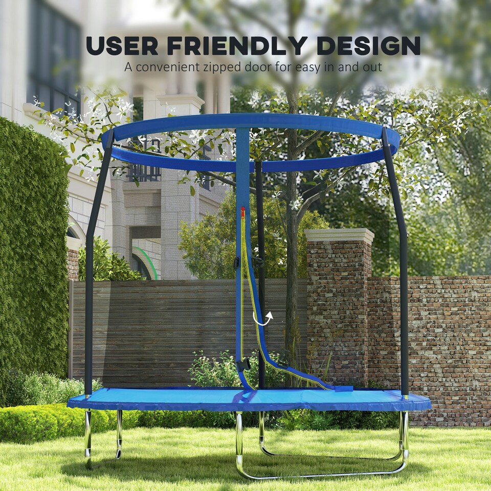 image 1 of SPORTNOW 8ft Outdoor Trampoline with Safety Enclosure Net, Blue