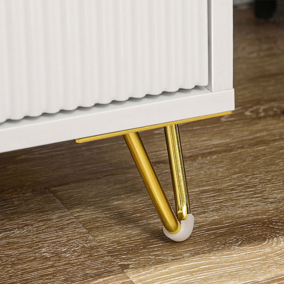 image 1 of HOMCOM Modern 3 Drawer Dresser, Fluted Bedroom Dresser Chest of Drawers with Metal Legs and Steel Handles for Bedroom, White