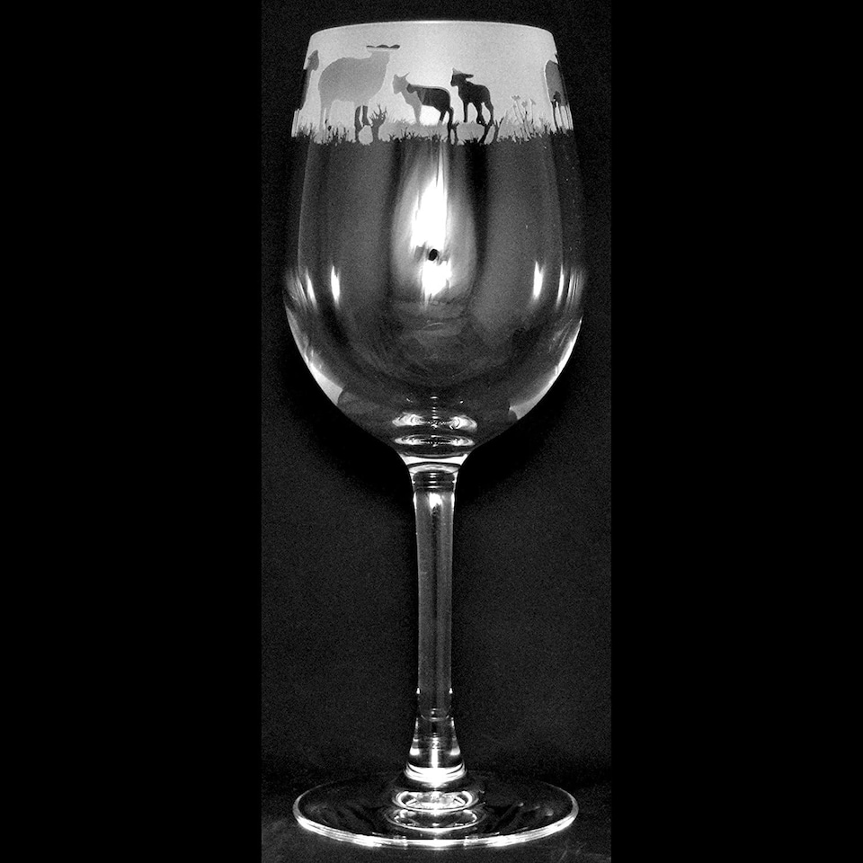 Animo Glass Etched Wine Glass Sheep