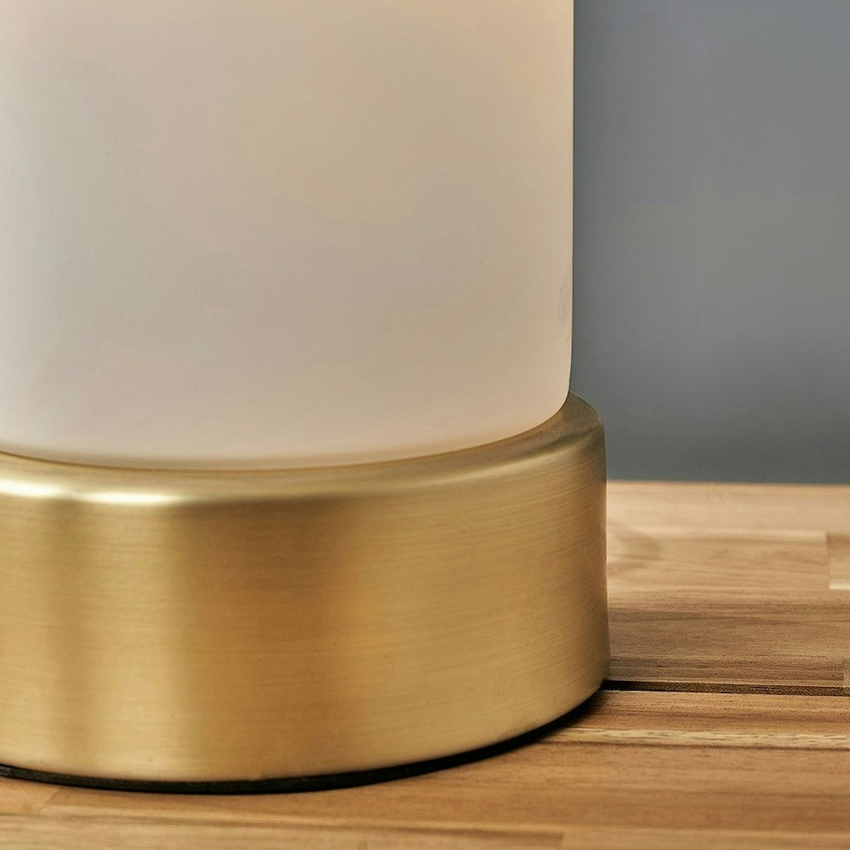 image 1 of ValueLights Matt Gold Modern Cylinder Touch Table Lamp With Frosted Glass Shade