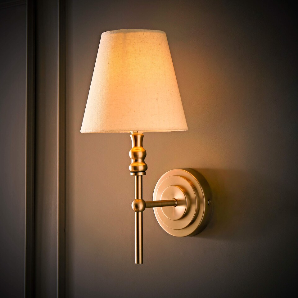 image 1 of ValueLights Maggie Linen Shade Chrome Candlestick Wall Light | Chrome