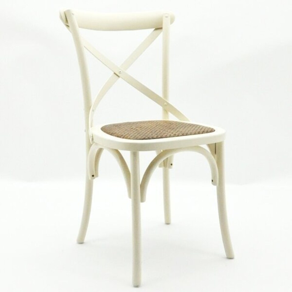 image 1 of French Cross Back Dining Chair - Elm Wood - L46 x W49 x H88 cm - Antique Cream White
