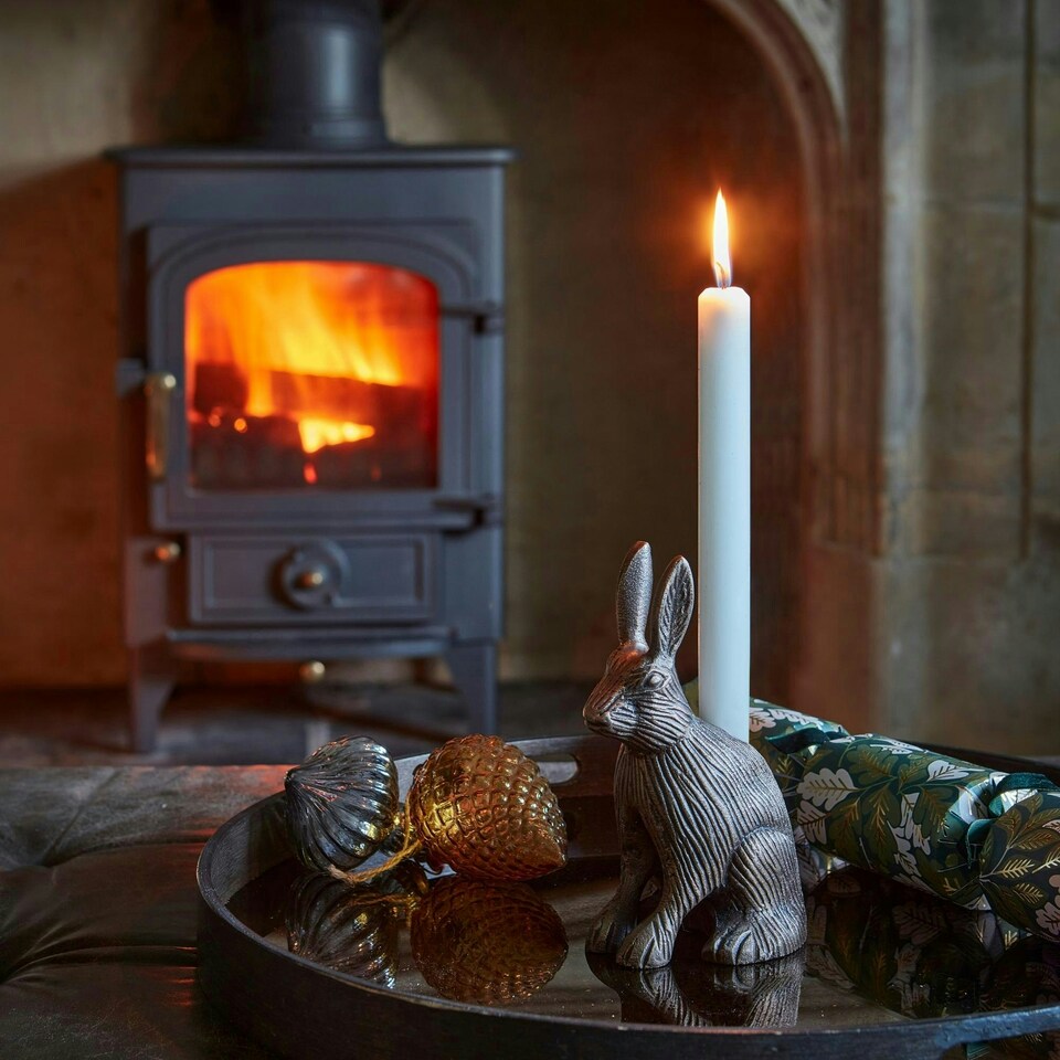 image 1 of Cast Aluminium Hare Candle Holder - Aluminium - L9.5 x W10 x H18 cm - Antique Brass | Brown | 1