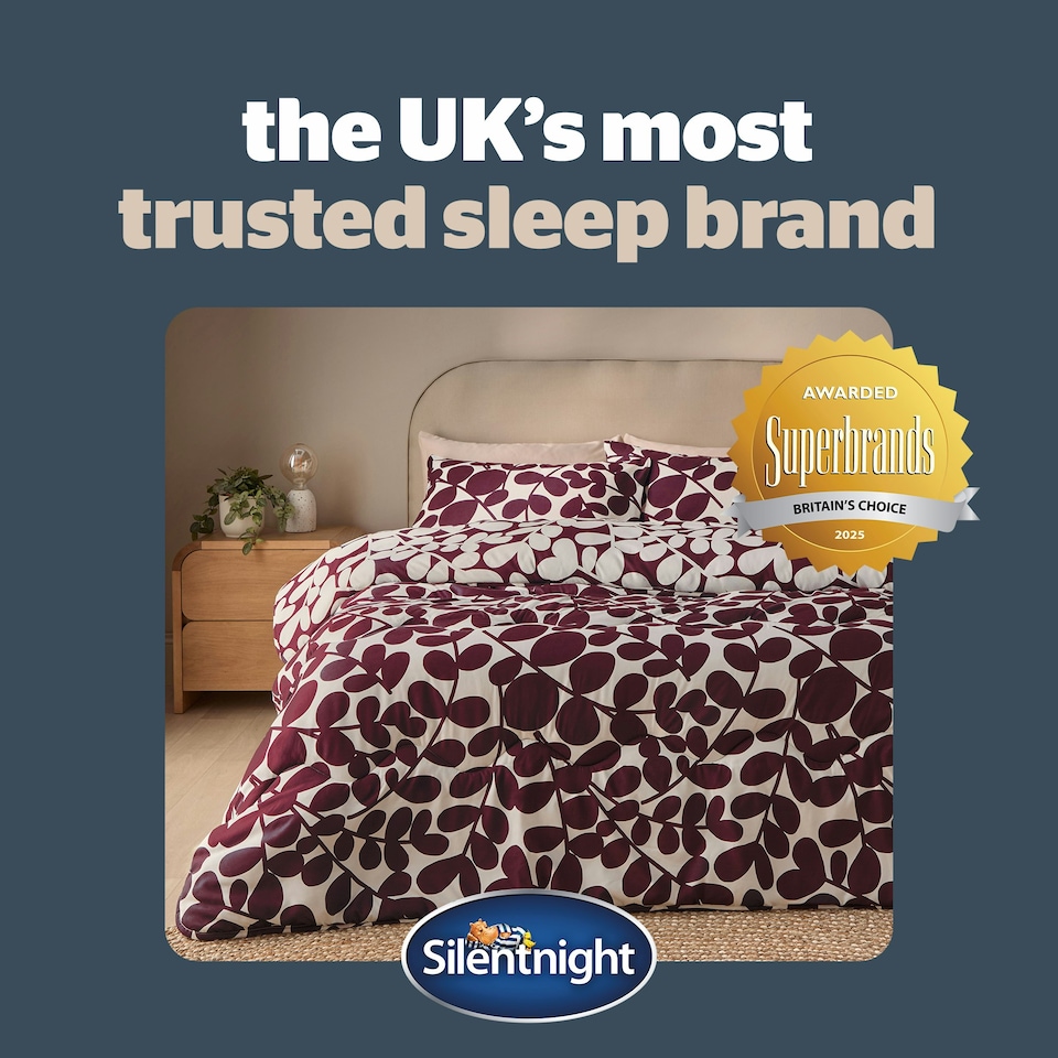 image 1 of Silentnight Coverless 10.5 Tog Duvet and Pillowcase Set, Leaf Print Purple | Single