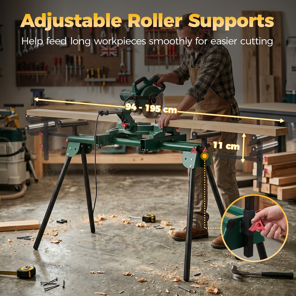 image 1 of HOMCOM Universal Mitre Saw Stand with Adjustable Rollers and Support Arms
