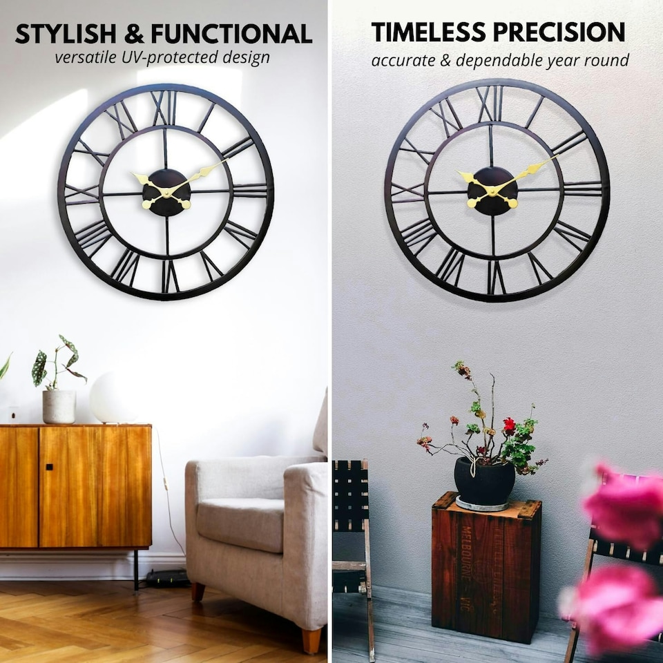 image 1 of Marco Paul 50cm Roman Numerals Black Skeleton Clock Black