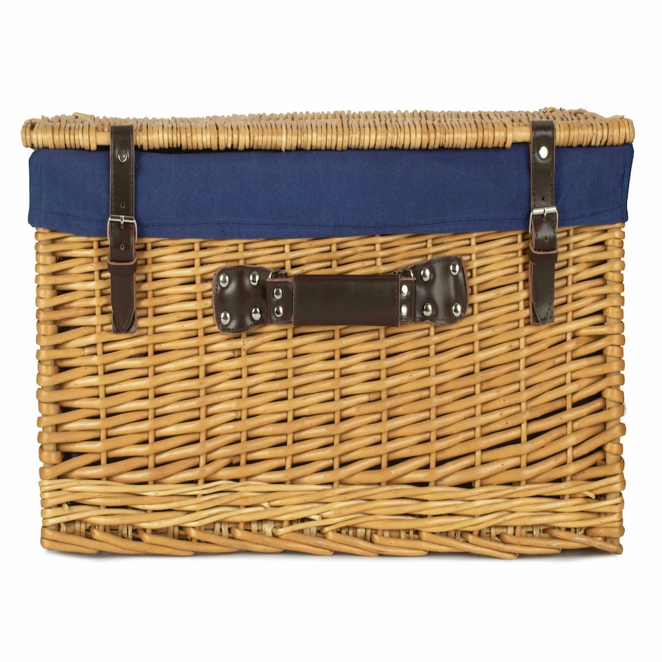 image 1 of 62cm Buff Wicker Picnic Basket with Lining | Blue | Blue | One Size