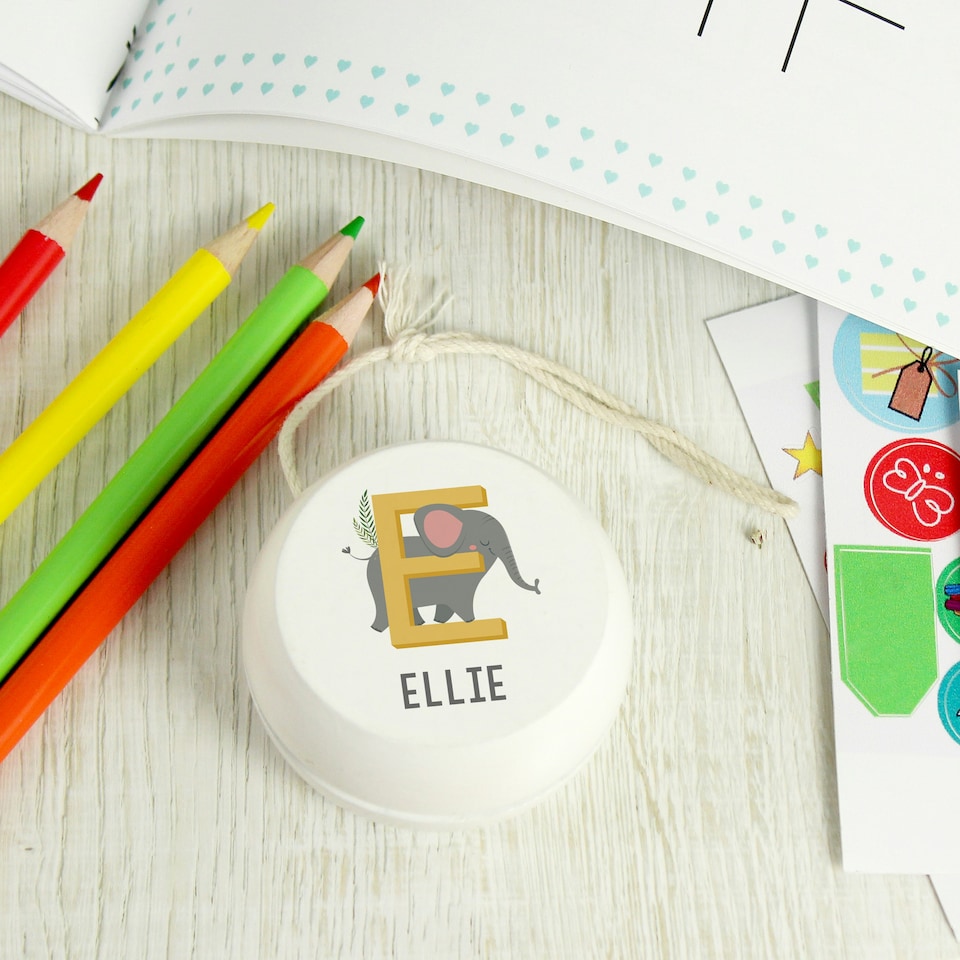 image 1 of Personalised Animal Alphabet White Wooden Yoyo