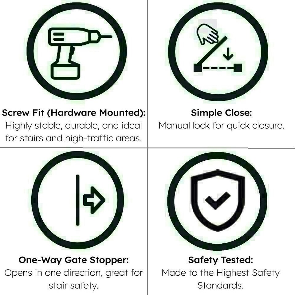 image 1 of Safetots Simply Secure Wooden Gate, 72cm - 79cm, White, Wooden Stair Gate, Screw Fit Baby Gate, Safety Barrier