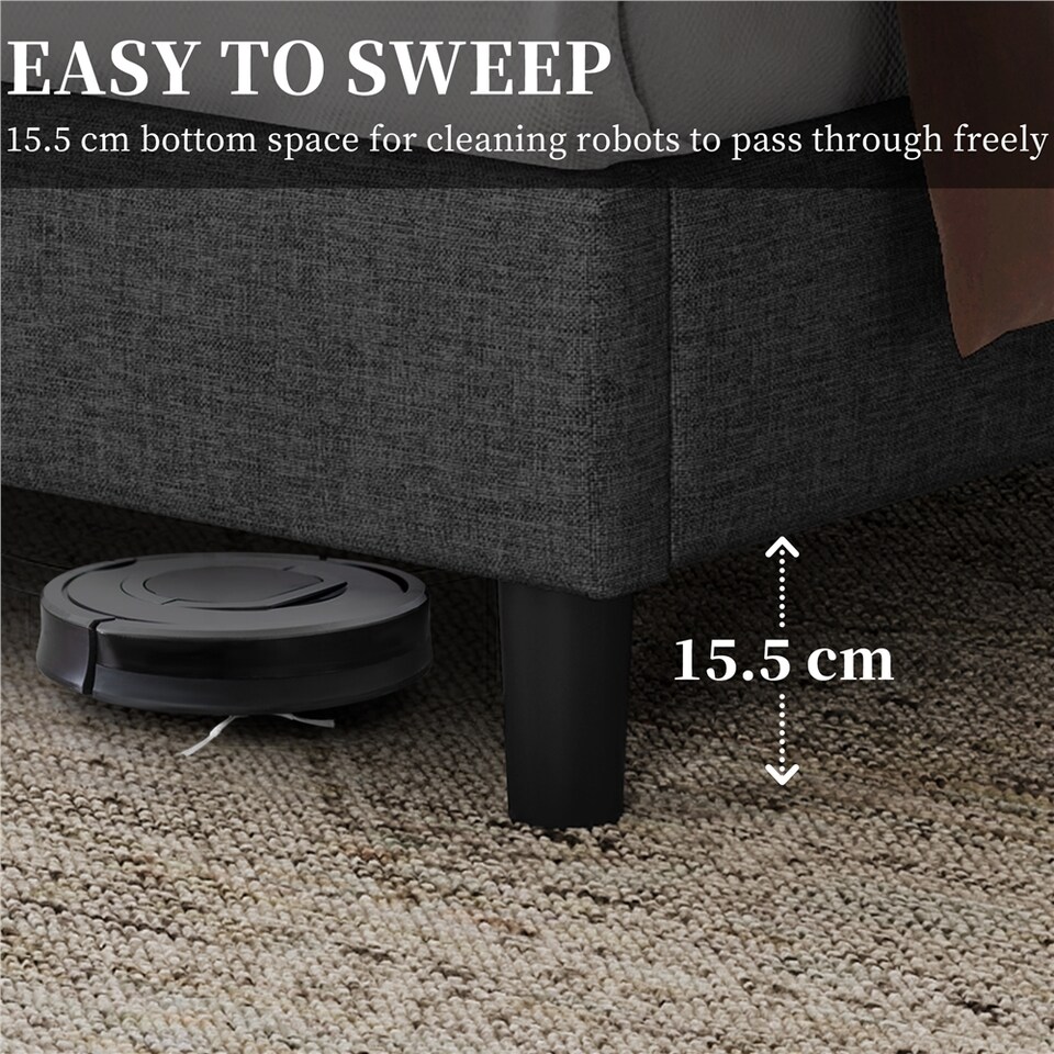 image 1 of Yaheetech 150 cm W × 200 cm L Upholstered Bed Frame Dark Grey