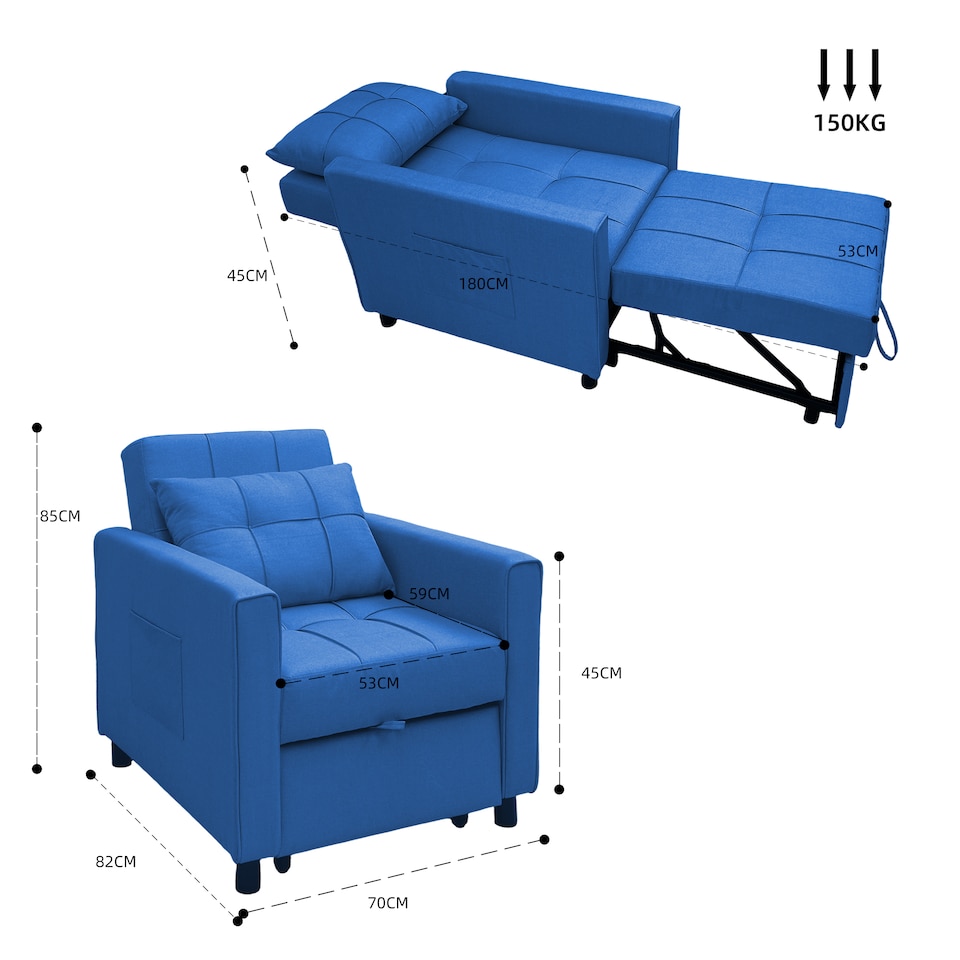 image 1 of Alivio 3 in 1 Convertible Sofa Bed with Adjustable Backrest and Pull Out Sleeper (Blue)