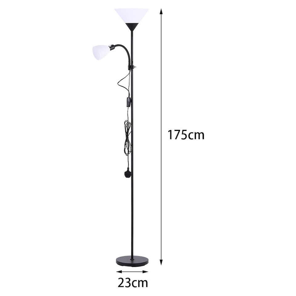 image 1 of Living and Home Modern 2 Head Standing Floor Lamp - Black Black