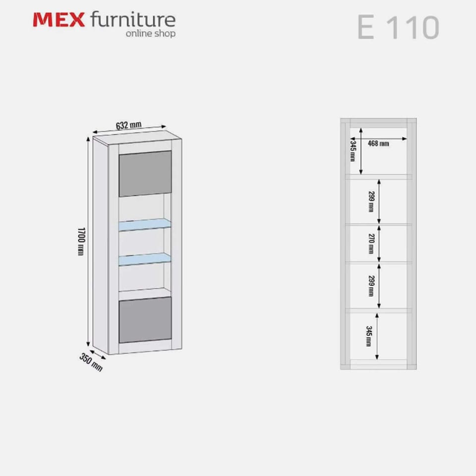 image 1 of Display Cabinet Bookcase Bookshelf Storage Cabinet Glass Display Unit White Grey High Gloss 170cm