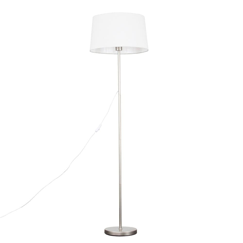 ValueLights Brushed Chrome Floor Lamp White Doretta Shade