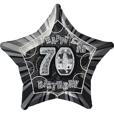 Unique Party Happy 70th Birthday Black Star Foil Balloon - Black/Silver - One Size