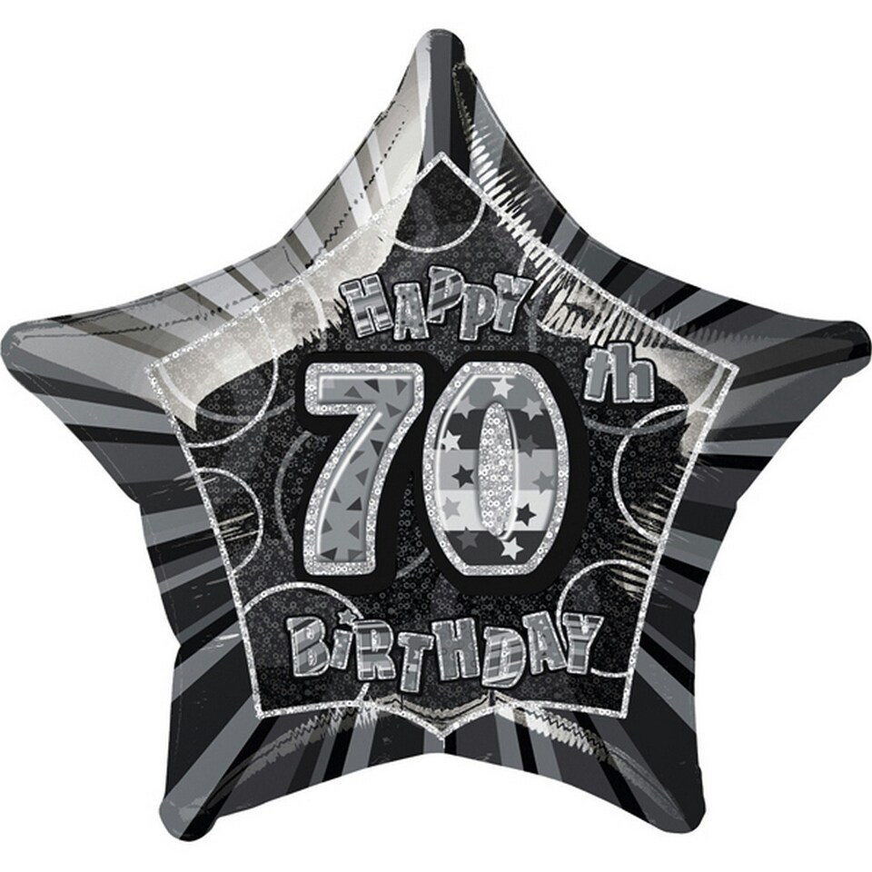 Unique Party Happy 70th Birthday Black Star Foil Balloon - Black/Silver - One Size