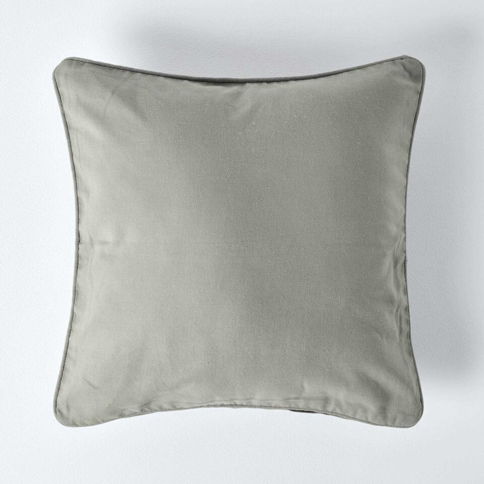 image 1 of Homescapes Cotton Plain Grey Cushion Cover - 30 x 30 cm | Grey | Grey | 30 x 30 cm