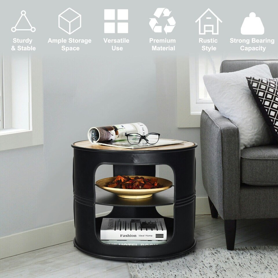 image 1 of COSTWAY 3-Tier Round End Table Coffee Snack Table Black