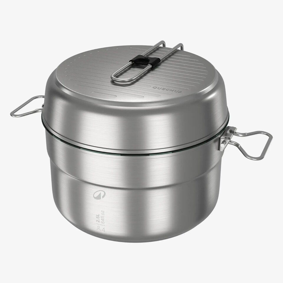 image 1 of Decathlon Stainless Steel Non-stick Camping Cookset 500 4 People 25 Items