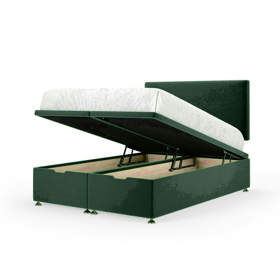 Emerald Green Plush Velvet Ottoman Base and Valencia Headboard Double | Multi