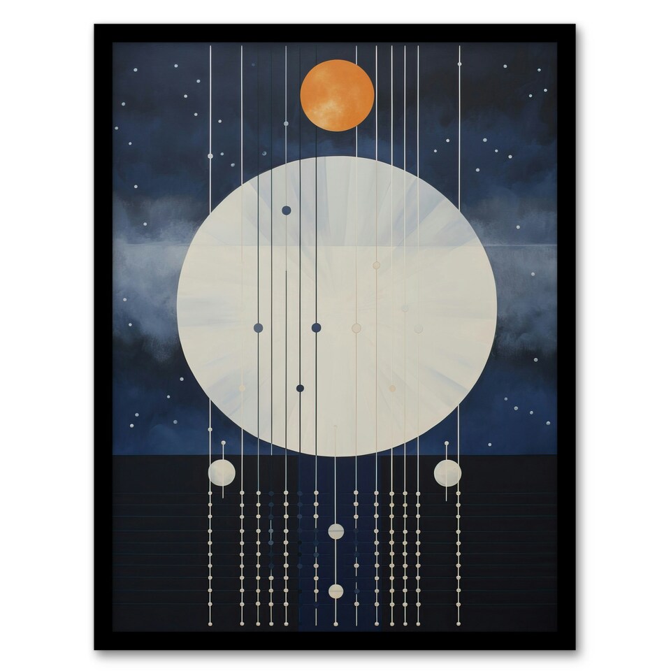 image 1 of Abstract Solar Eclipse Orange Geometric Home Decor Black Framed Wall Art Print A4
