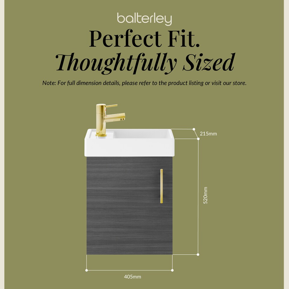 image 1 of Wall Hung Vanity Basin 400mm Anthracite & Brushed Brass Handle | Grey | Anthracite Woodgrain | 520 x 405 x 222mm