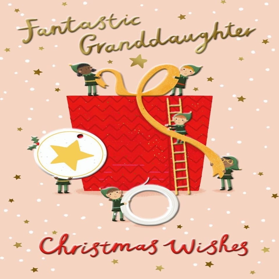 Featuring Elves With Gift Granddaughter Christmas Card