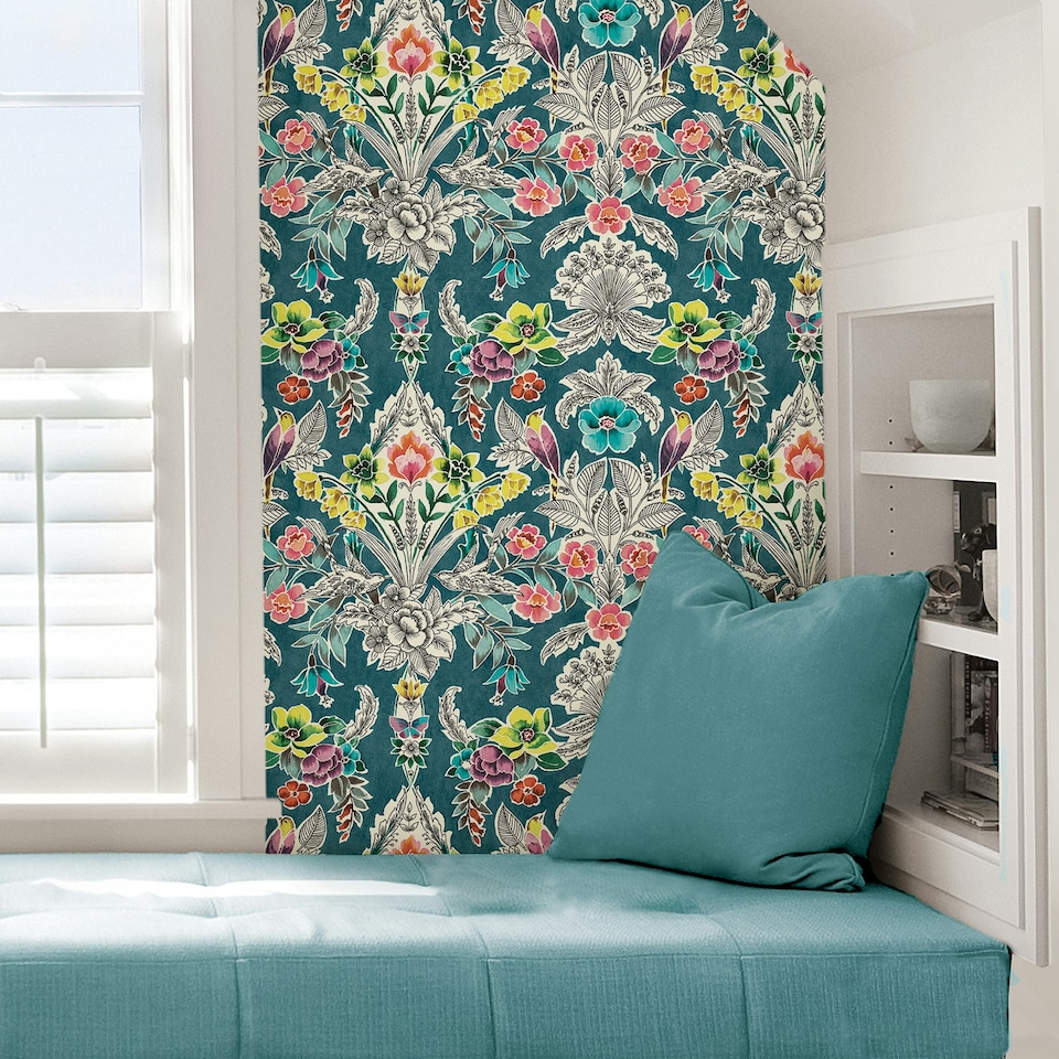 image 1 of NuWallpaper NU3037 Summer Love Peel & Stick Wallpaper, Teal Multi
