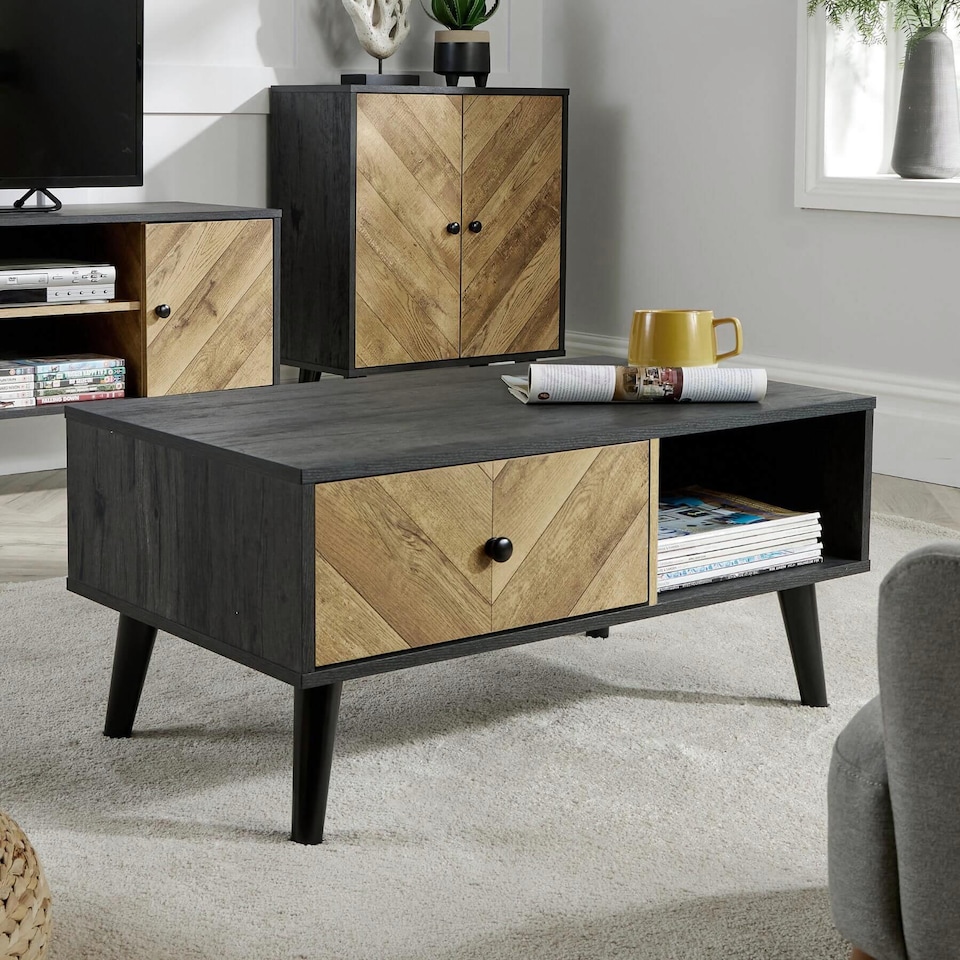image 1 of Coffee Table 1 Drawer Open Storage Home Living Room Furniture Unit | Black