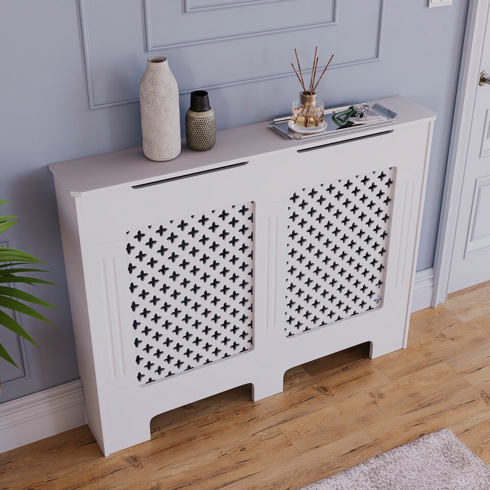 image 1 of Vida Designs Oxford Radiator Cover Painted MDF Cabinet, White, 111cm